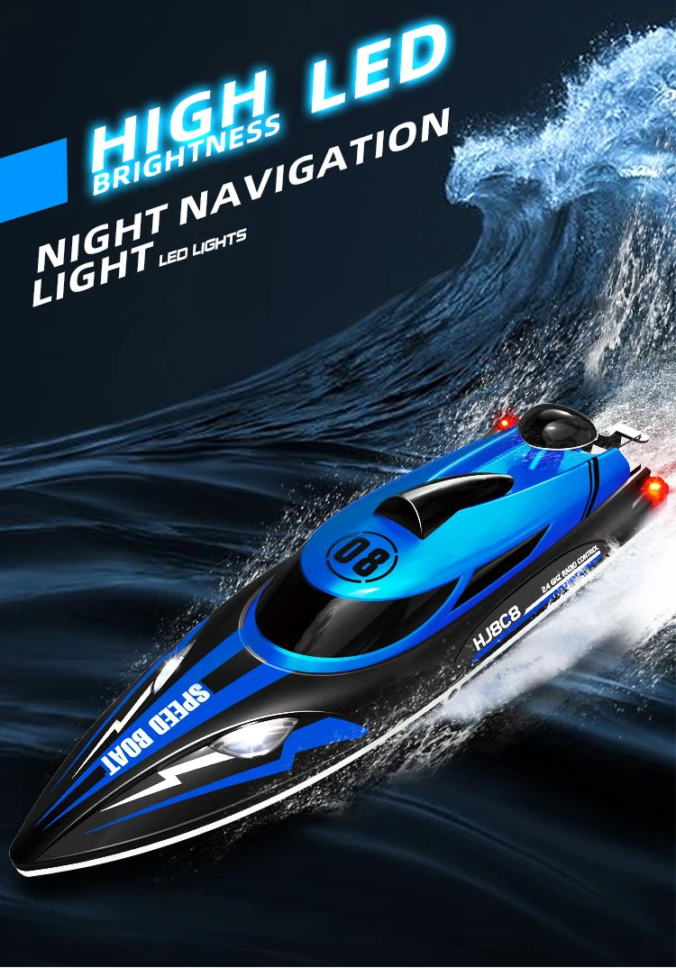 New HJ808 RC Battery Boat 2.4Ghz 25km/h High-Speed Racing Ship Over-travel Return Hint Water Speed Boat Children Model Boys Toys