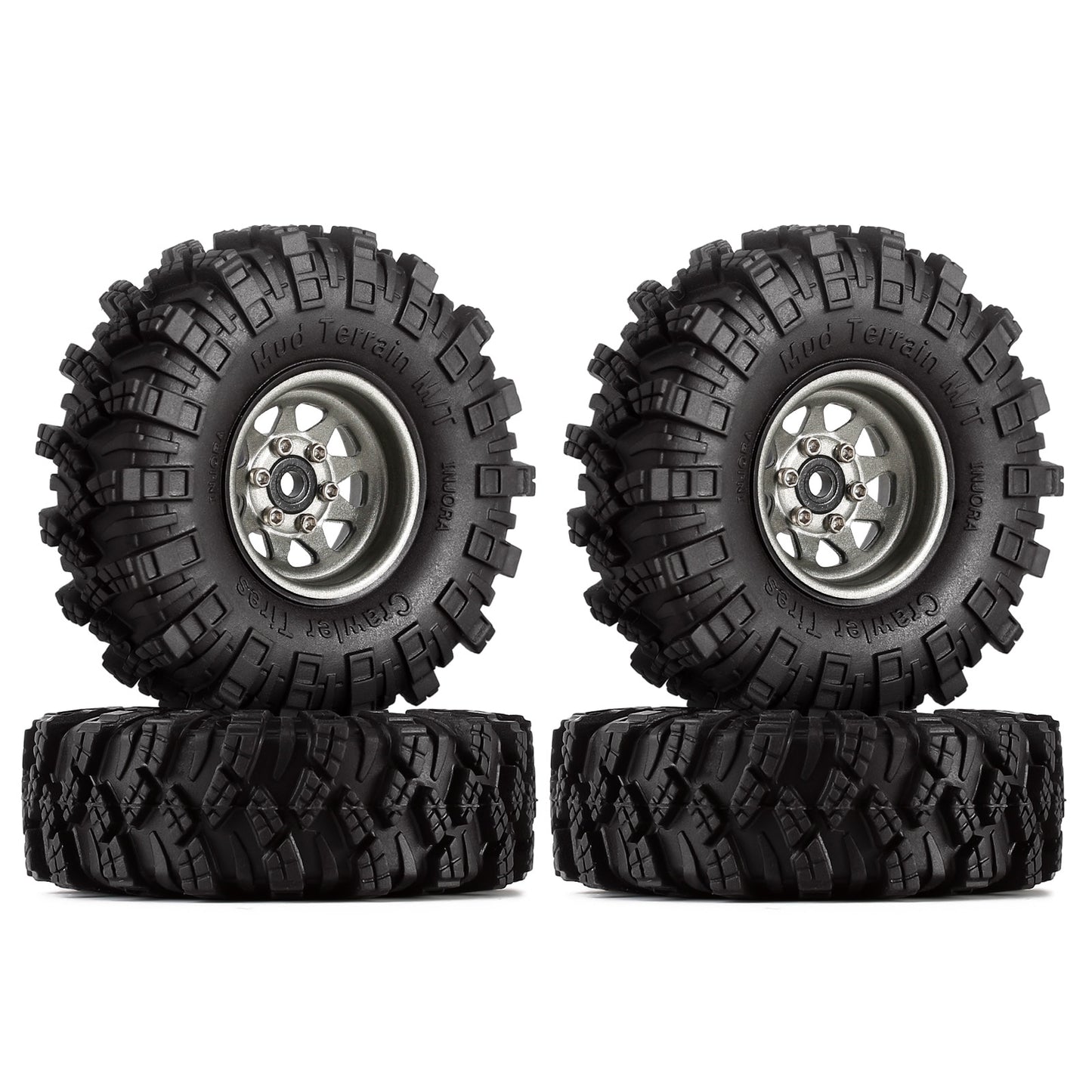 INJORA 1.0 Beadlock Wheel Mud Tires Set Deep Dish Negative Offset 3.78mm For RC Crawler Car Axial SCX24 Enduro24 (W1004-T1007)