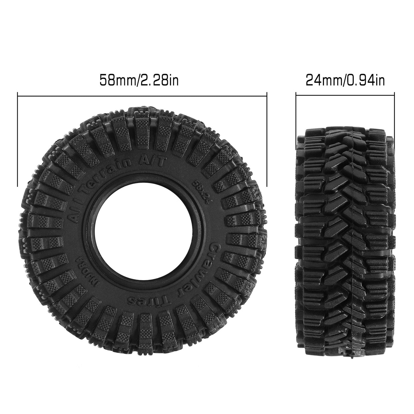 INJORA 58*24mm All Terrain Super Soft Sticky 1.0 Wheel Tires for 1/18 1/24 RC Crawler SCX24 AX24 TRX4M (T1017)