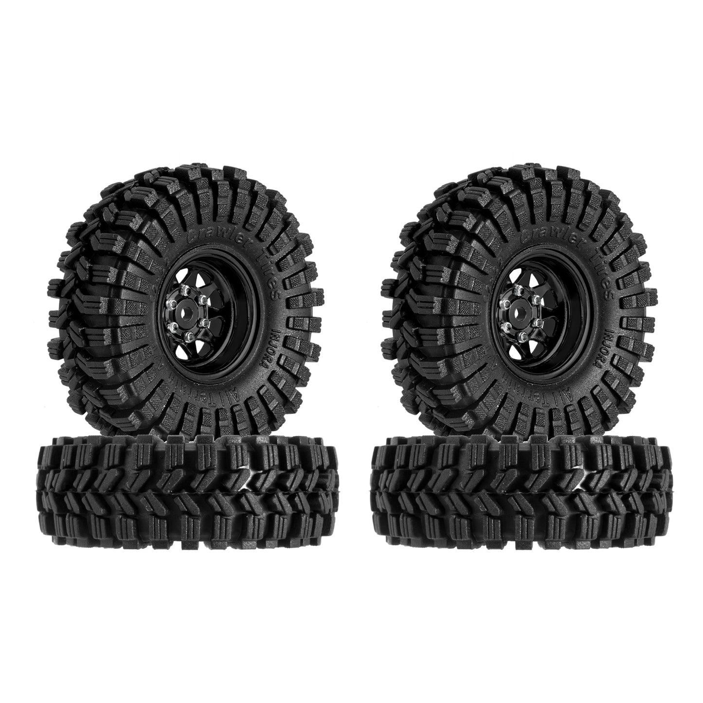 INJORA -3.78mm Offset 1.0 Beadlock Wheel Rims Tires Set for 1/18 1/24 RC Crawler Car Axial SCX24 FMS FCX24 TRX4M (W1004-T1014)