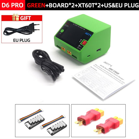 HOTA D6 Pro Smart Charger Dual Channel AC200W DC650W US/EU 15A Lipo NiZn/Nicd/NiMH batterijlader Draadloos opladen voor RC FPV