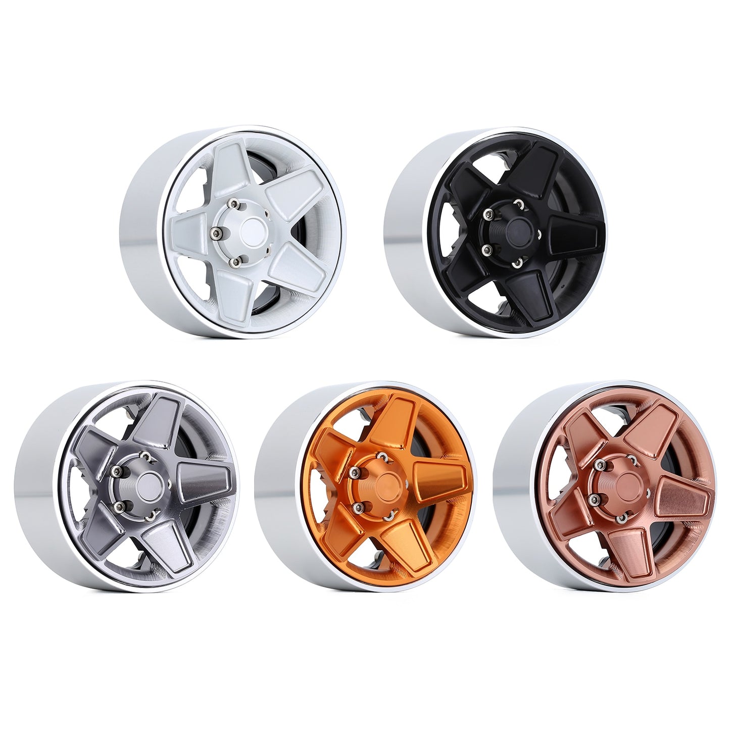 INJORA 4Pcs CNC Metal 1.9" Beadlock 5-Spokes Wheel Rim Hub for 1/10 RC Crawler TRX4 Axial SCX10 90046 Defender D90 D110