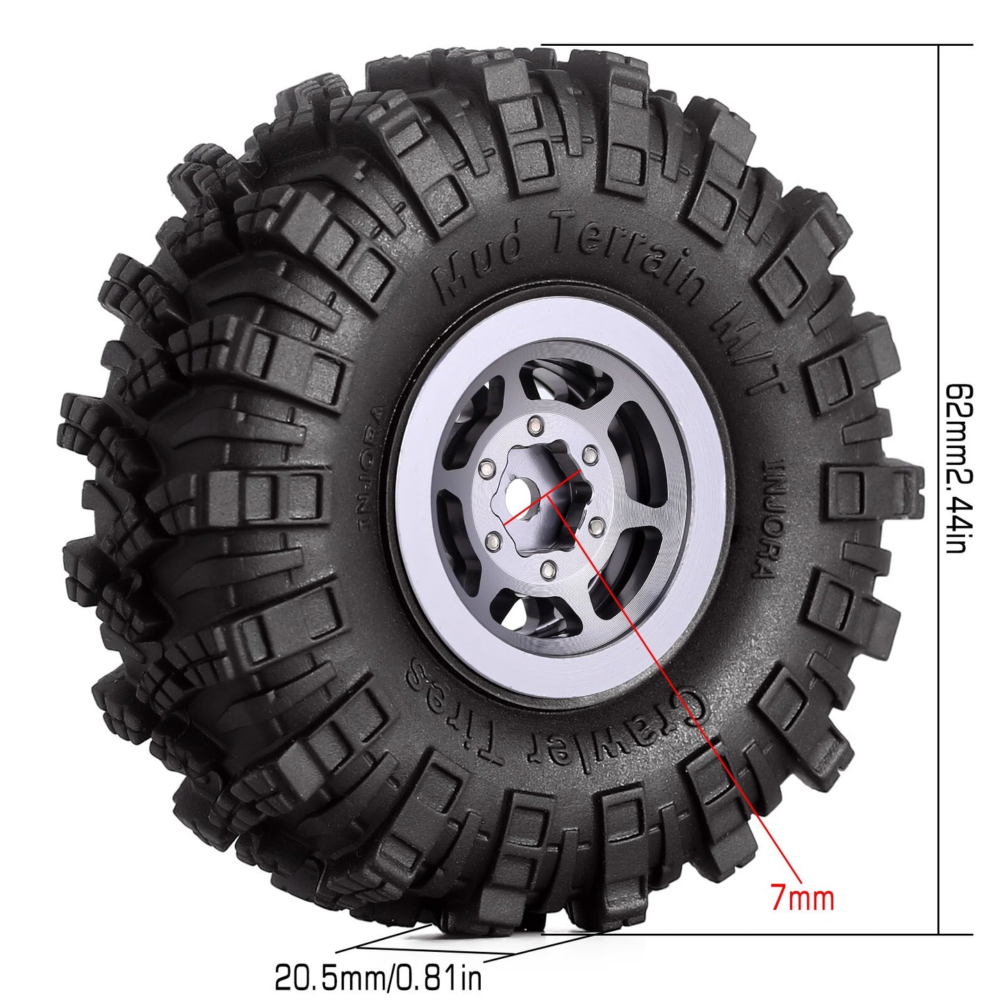 INJORA 1.0 Beadlock Velgen Modder Terrein Banden Set Voor 1/24 RC Crawler Auto Axiale SCX24 FMS FCX24 Enduro24 AX24 (W1049-T1007)