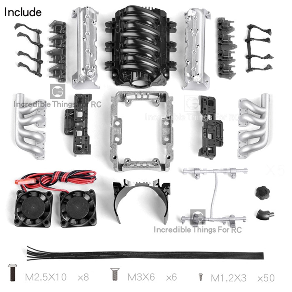 RC Auto LS7 V8 Simulare Motore Ventole di Raffreddamento Del Motore Kit Radiatore per 1/10 RC Crawler TRX4 TRX6 AXIAL SCX10 90046 VS4