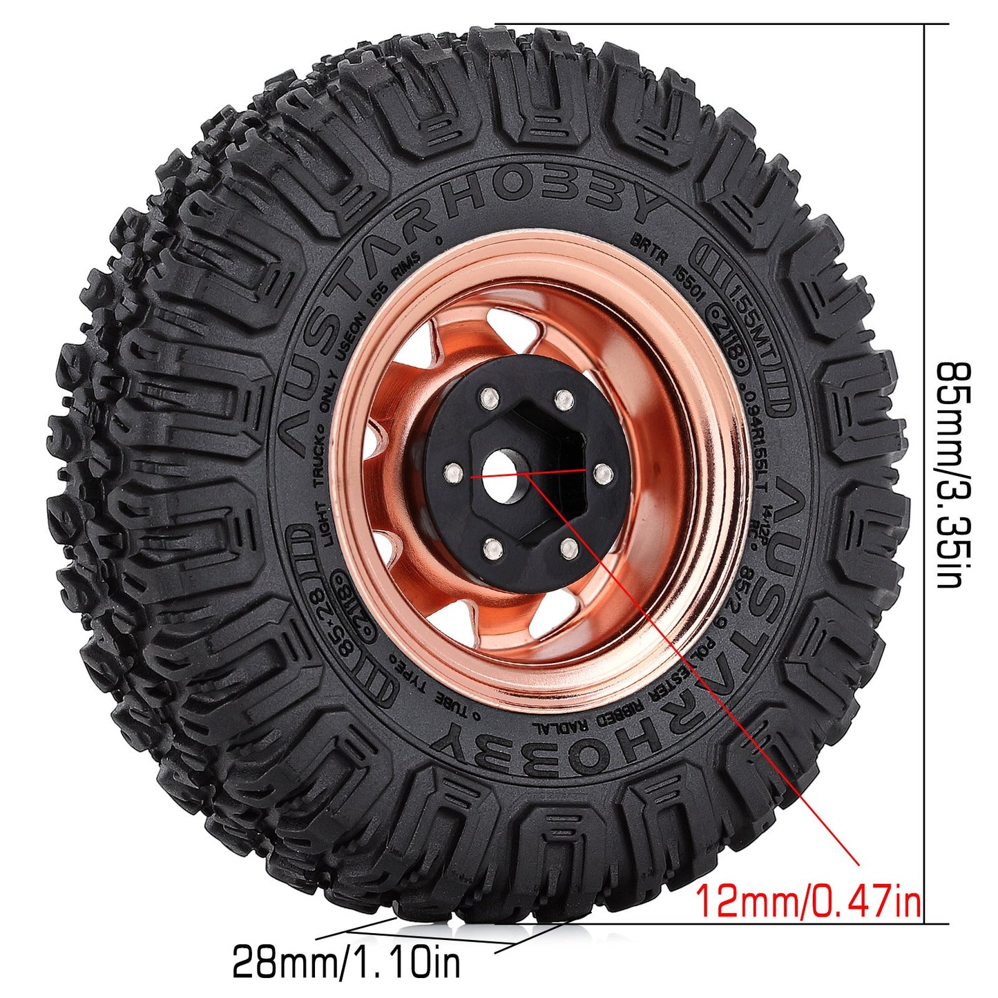 INJORA 85*28MM 1.55" Beadlock Wheel Rim Tire Set