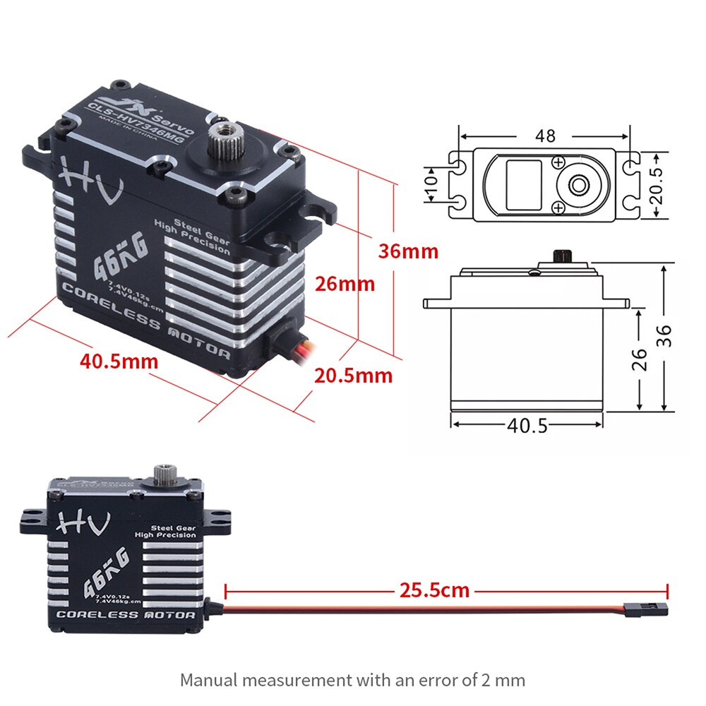 JX Servo CLS-HV7346MG 46KG Torque HV High Precision Steel Gear Full CNC Aluminium Shell Structure Digital Coreless Servo