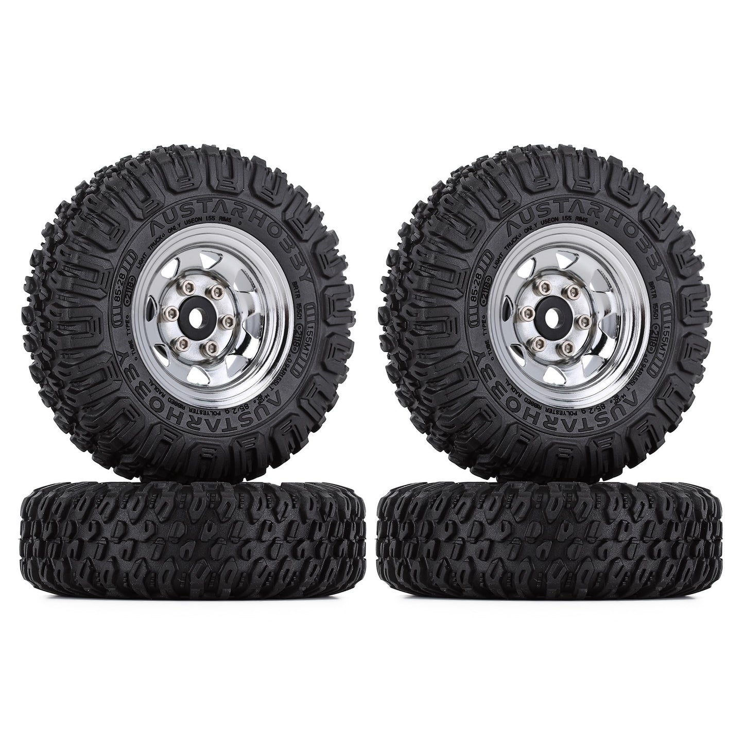 INJORA 85*28MM 1.55" Beadlock Wheel Rim Tire Set