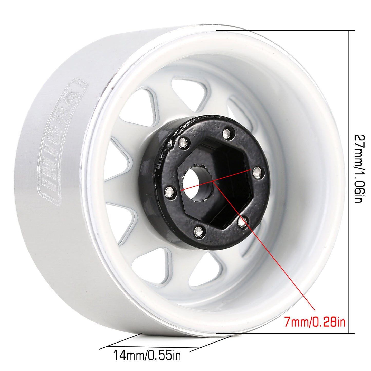 INJORA 1.0 Beadlock Wheel Rim Deep Dish Negative Offset 3.78mm Stamped Steel Hub for RC Crawler Car Axial SCX24 TRX4M (W1004)
