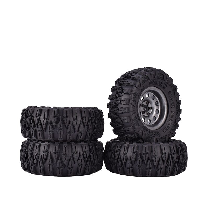 4PCS 2.2 Inch Rubber Tyres & Titanium Gray/Black  Metal Beadlock Wheel Rim for 1:10 Axial SCX10 Traxxas TRX-4 RC Crawler RC Car