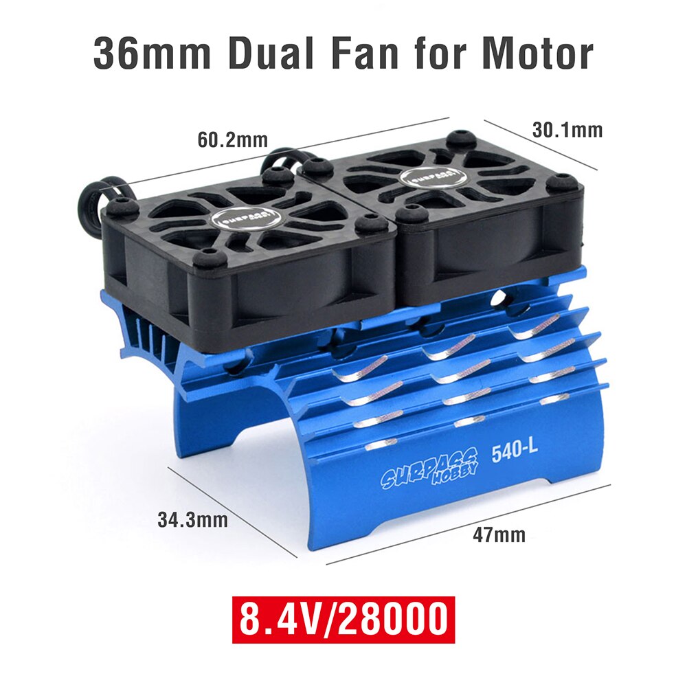 SURPASS HOBBY RC Motor Fan Cooling Fan Heatsink Metal for RC Car 1/8 1/10 1/12 Scale 380 390 540 550 Brushless Motor 28/29/36mm