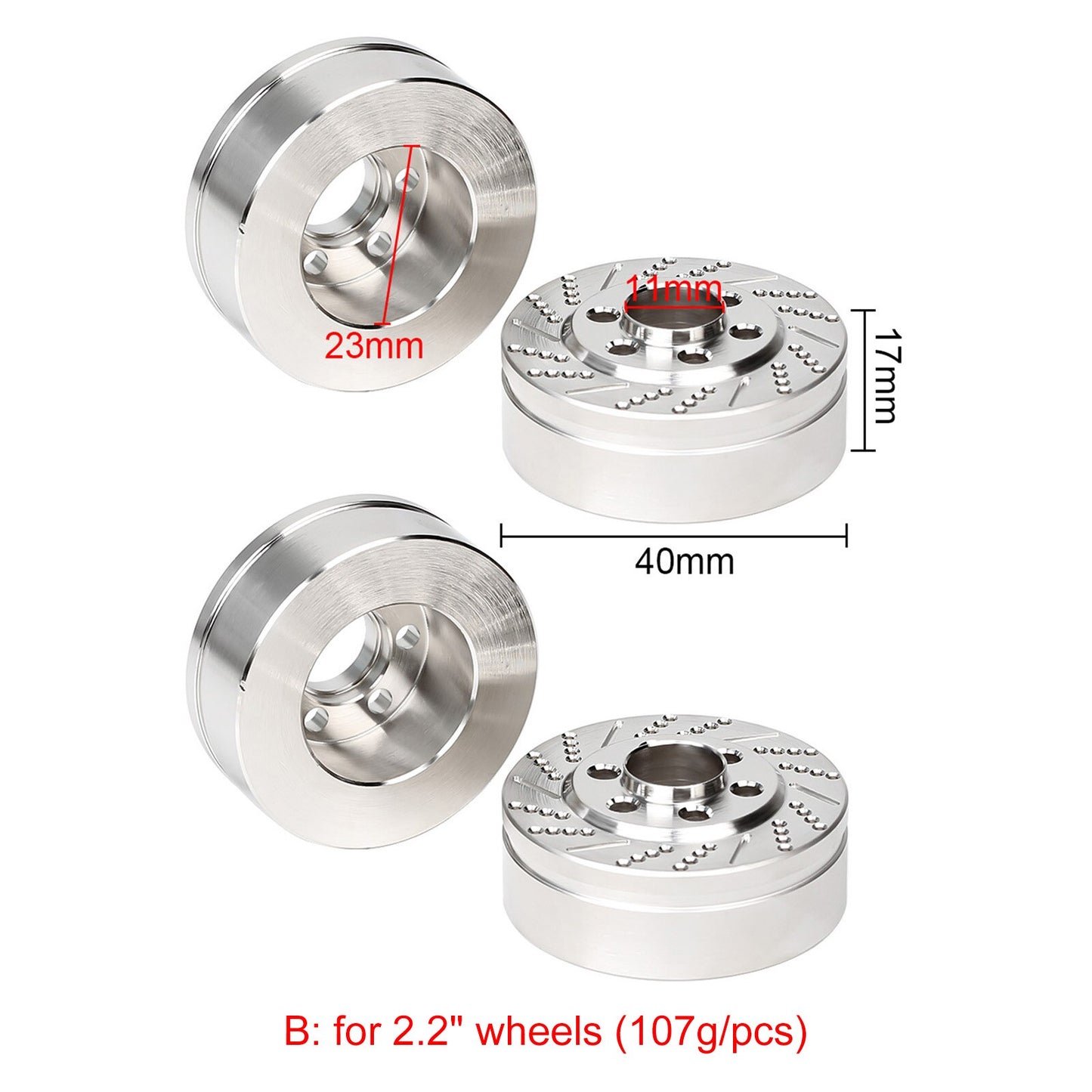 INJORA 2 STKS/4 STKS Messing Remschijf Gewichten Zilver Geanodiseerd voor 1.9 2.2 inch Wiel TRX4 TRX6 Axiale SCX10 90046 AXI03007