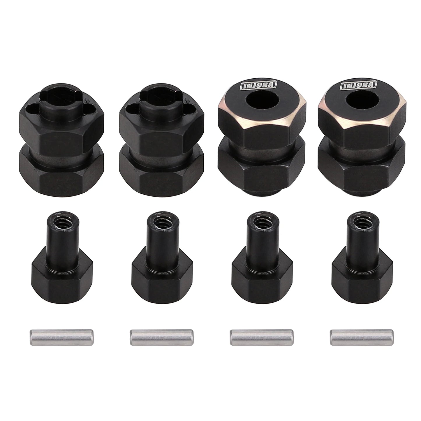 INJORA 4 STUKS Messing Uitgebreide Wiel Hex met Moeren Voor 1/24 RC Crawler Auto Axiale SCX24 AX24 Upgrade Onderdelen