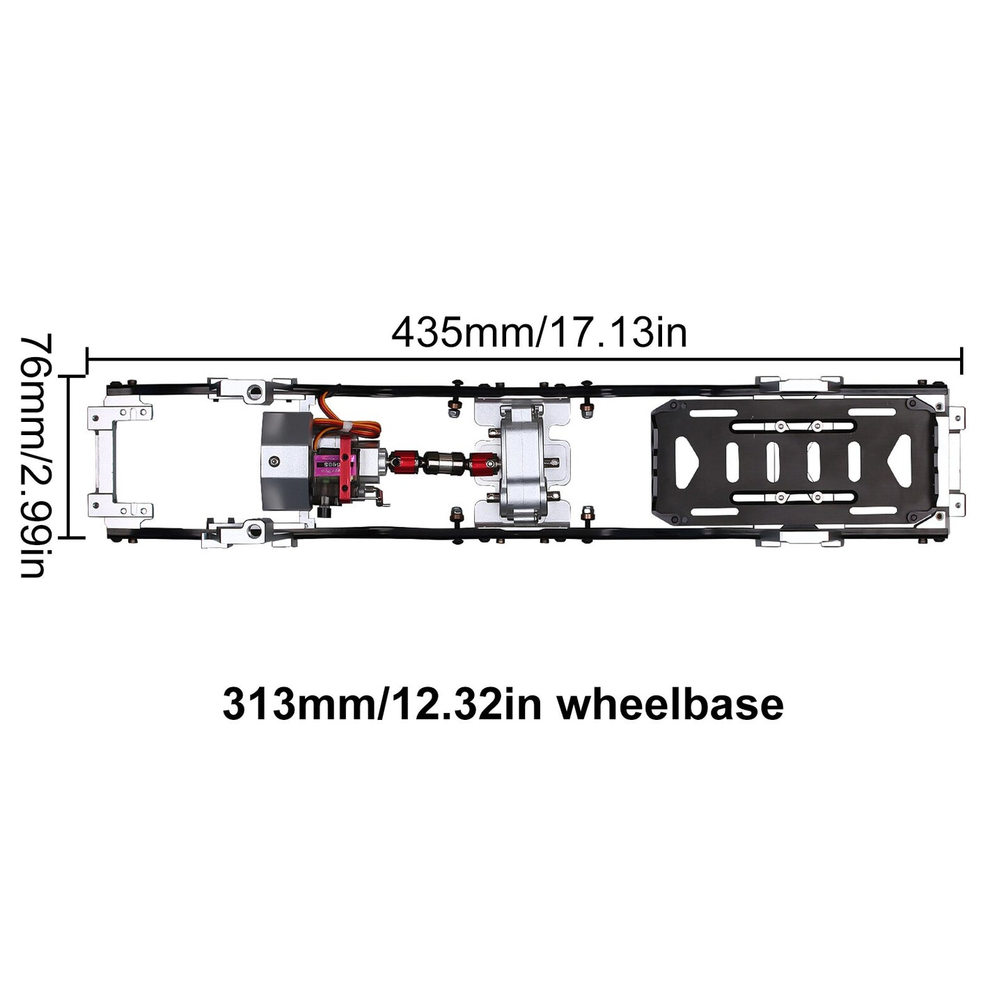 INJORA 313mm 12.3 "Interasse Telaio in Metallo con Cambio Cambio Prefissato per 1/10 RC Crawler Car Axial SCX10 90046