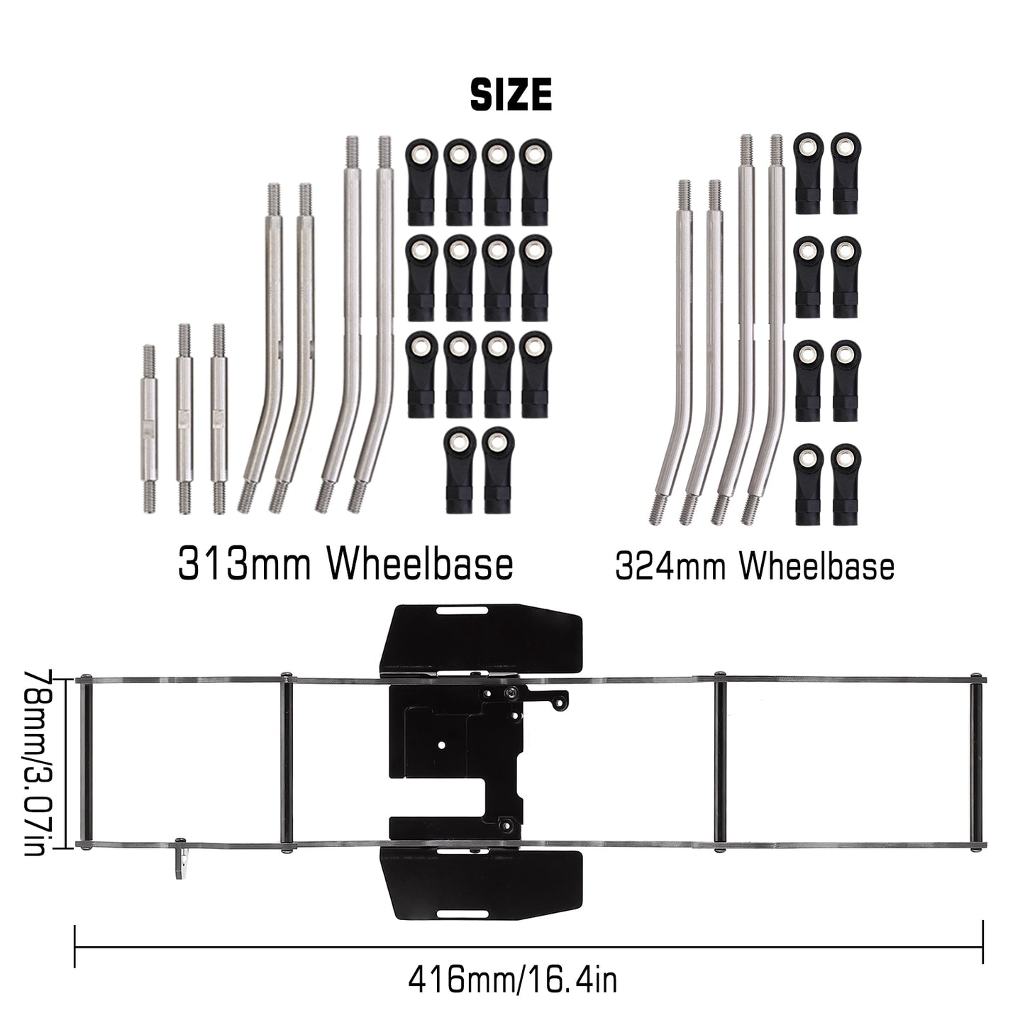 INJORA 313/324mm Wielbasis LCG Koolstofvezel Chassis Kit Frameligger voor 1/10 RC Crawler TRX4 Upgrade Onderdelen