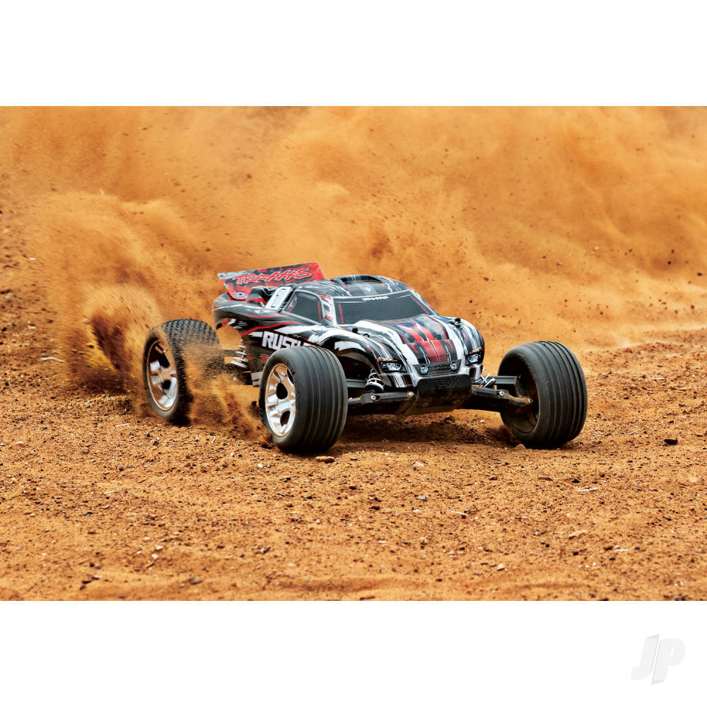 TRAXXAS Red Rustler 1:10 2WD RTR camion elettrico da stadio TRX37054-4-RED (stock ombra)