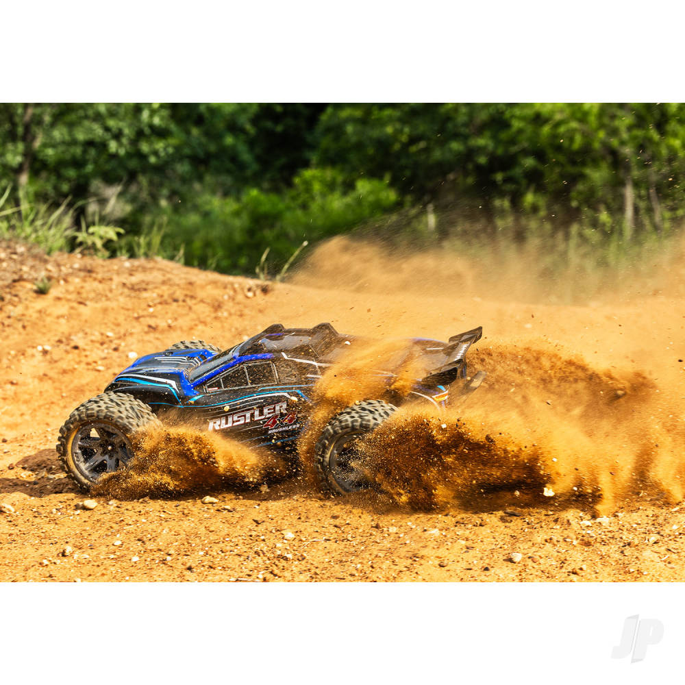 TRAXXAS Rustler 4X4 BL-2S 1:10 4WD RTR camion da stadio elettrico senza spazzole, blu TRX67164-4-BLUE (stock ombra)