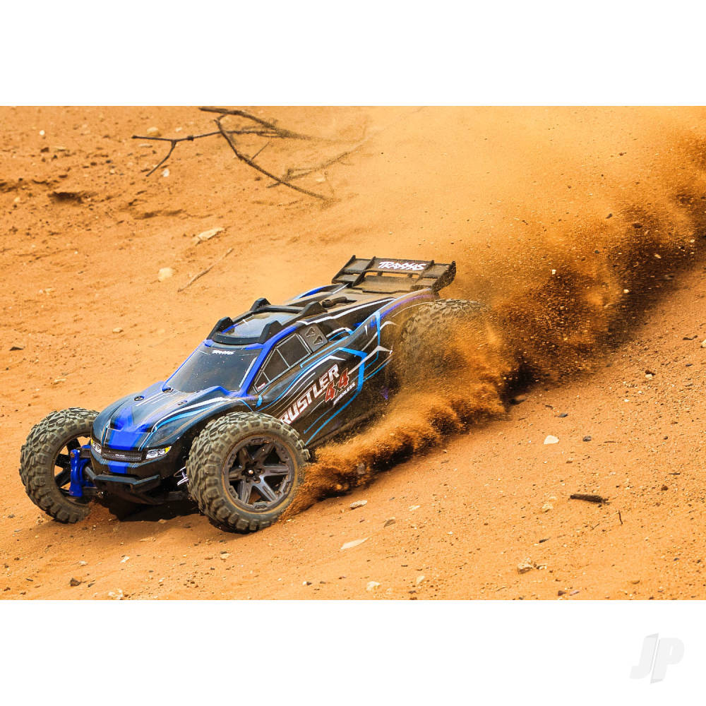 TRAXXAS Rustler 4X4 BL-2S 1:10 4WD RTR camion da stadio elettrico senza spazzole, blu TRX67164-4-BLUE (stock ombra)