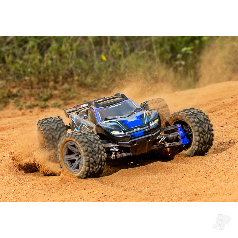 TRAXXAS Rustler 4X4 BL-2S 1:10 4WD RTR camion da stadio elettrico senza spazzole, blu TRX67164-4-BLUE (stock ombra)