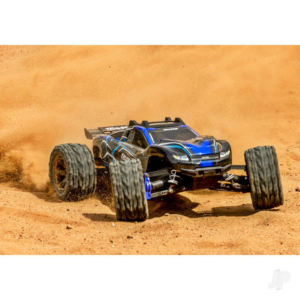 TRAXXAS Rustler 4X4 BL-2S 1:10 4WD RTR camion da stadio elettrico senza spazzole, blu TRX67164-4-BLUE (stock ombra)