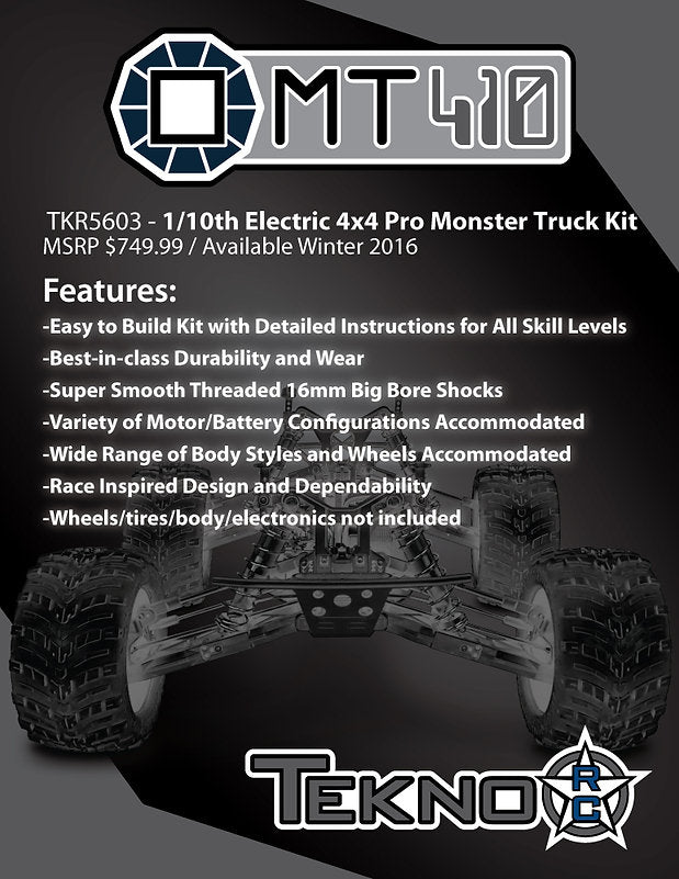 TEKNO RC - TKR5603 - MT410 1/10th ELECTRIC 4×4 PRO MONSTER TRUCK KIT