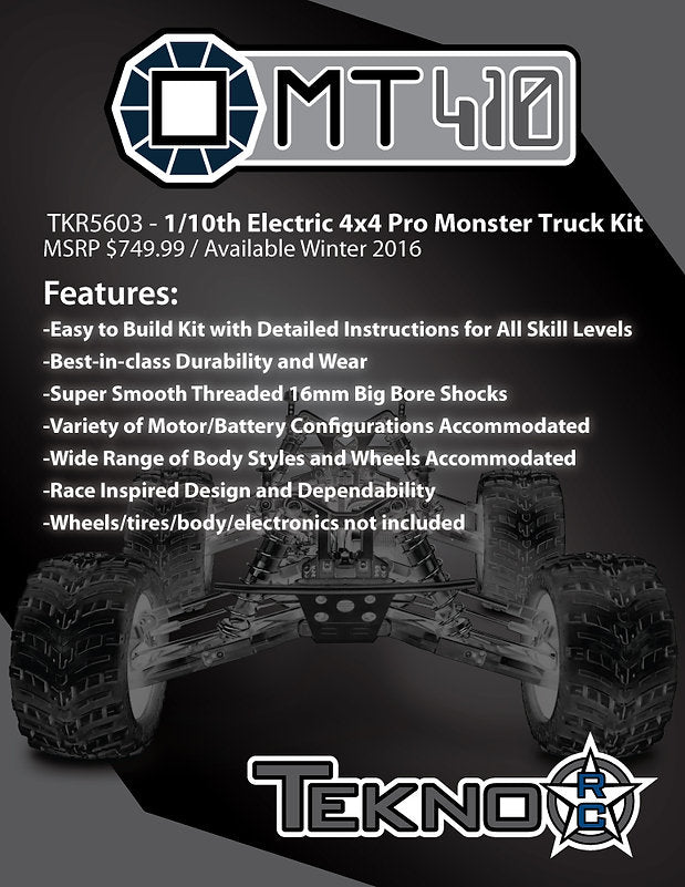 TEKNO RC - TKR5603 - MT410 1/10e ELEKTRISCHE 4×4 PRO MONSTER TRUCK KIT