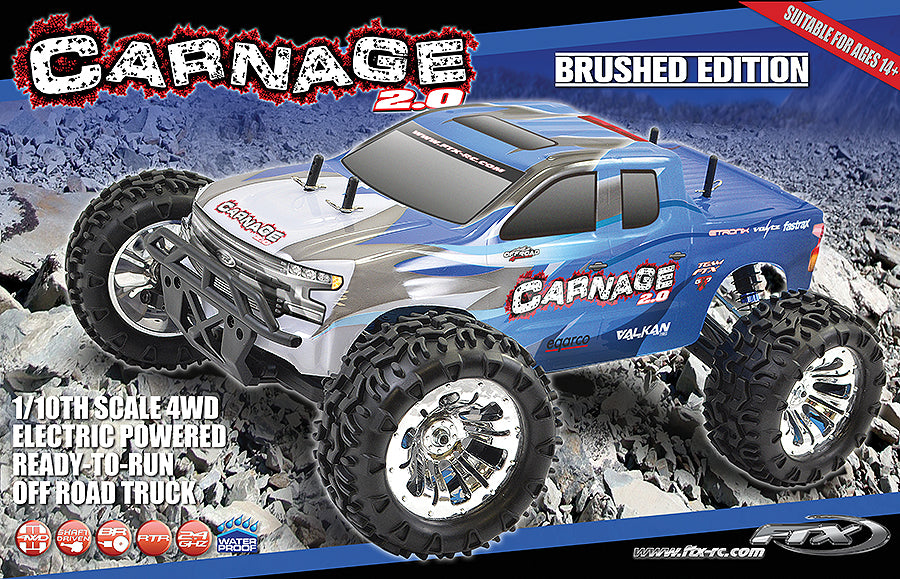 FTX Carnage 2.0 1/10 Brushed Truck 4wd RTR - Blauw FTX5537B (schaduwvoorraad)