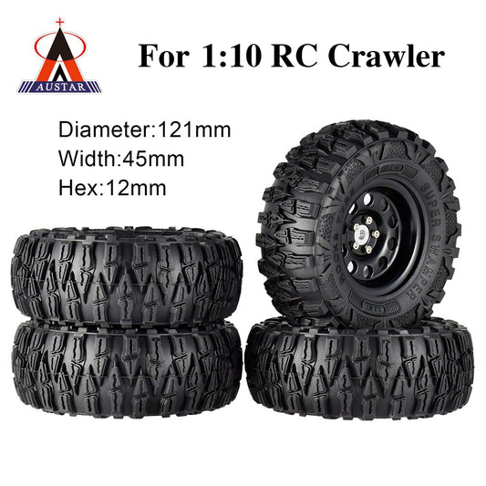 4PCS 2.2 Inch Rubber Tyres & Titanium Gray/Black  Metal Beadlock Wheel Rim for 1:10 Axial SCX10 Traxxas TRX-4 RC Crawler RC Car