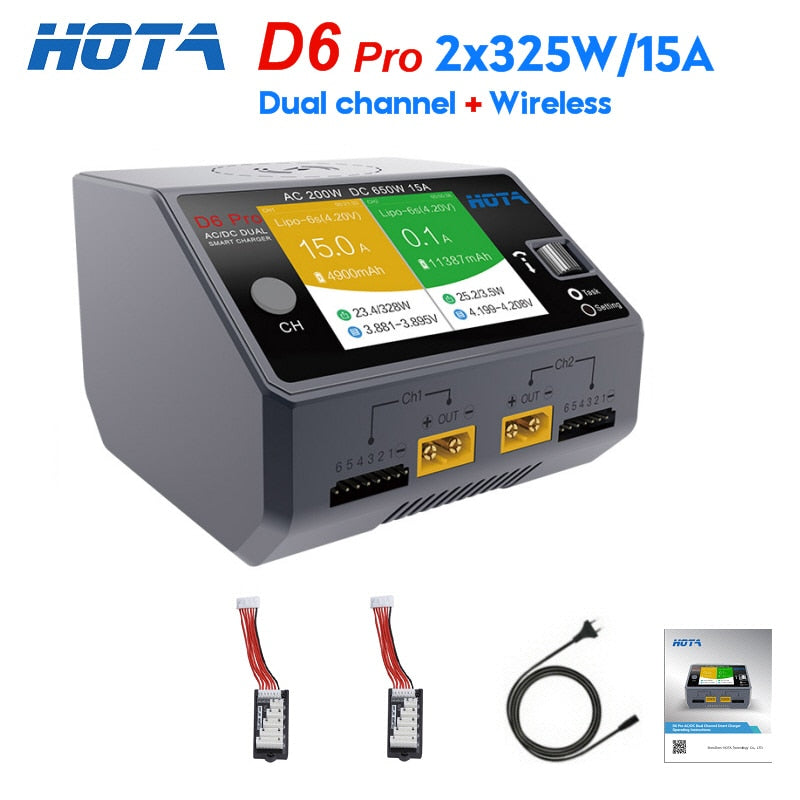 Originele HOTA D6 Pro Zwart AC 200 w DC 2x325 w/15a Kanaals Smart Batterij Oplader ontlader Lipo Oplader Voor Rc Drone Onderdelen