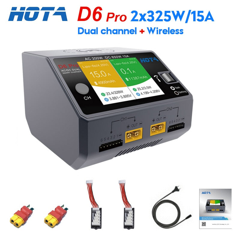 Originele HOTA D6 Pro Zwart AC 200 w DC 2x325 w/15a Kanaals Smart Batterij Oplader ontlader Lipo Oplader Voor Rc Drone Onderdelen