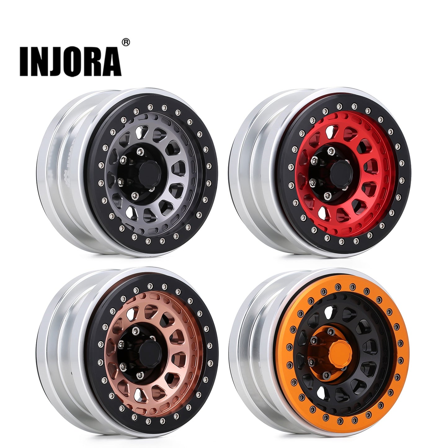 INJORA 2/4PCS CNC Aluminum 2.9" Beadlock Wheel Hub Rim for 1/6 RC Crawler Car Axial SCX6 Jeep JLU Wrangler Trail Honcho 4WD RTR