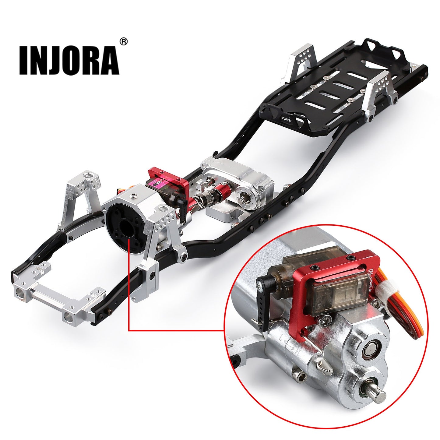 INJORA 313mm 12.3 "Interasse Telaio in Metallo con Cambio Cambio Prefissato per 1/10 RC Crawler Car Axial SCX10 90046