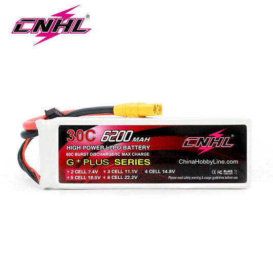 CNHL Lipo Battery 14.8V 4S 6200mAh 30C G+PLUS With XT90 Plug for Airplane Helicopter Car Boat Speedrun Drone Hobbying Model