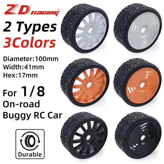 ZD Racing 100mm Rubber Banden Wielen 17mm Hex voor Redcat HSP HPI Kyosho Hobao Team Losi Carson 1/8 Buggy On-road RC Auto