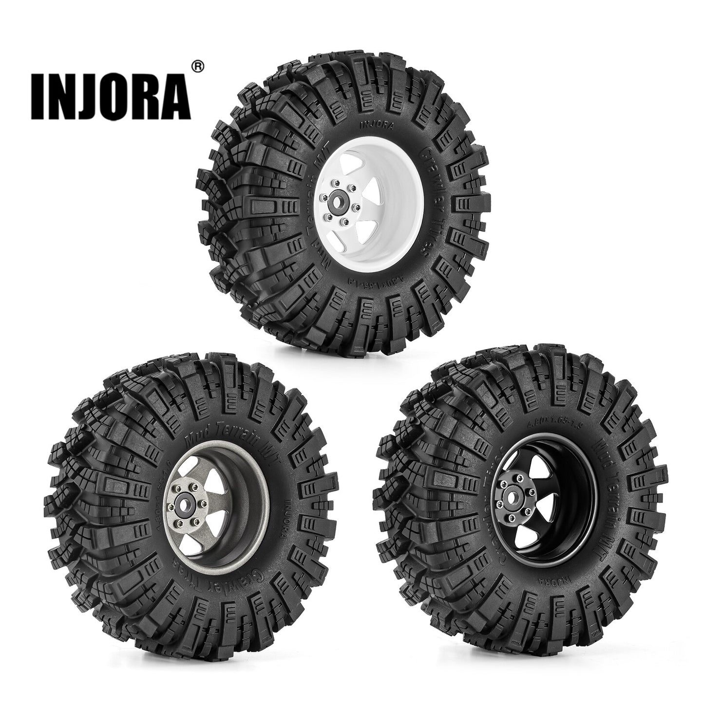 INJORA Offset -8.9mm 1.9" Beadlock Wheel Rim Fango Pneumatici Set per 1/10 RC Crawler Car Axial SCX10 90046 UTB18 TRX4 (W1948-T1912)