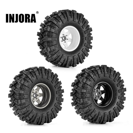 INJORA Offset -8.9mm 1.9" Beadlock Wheel Rim Mud Tires Set for 1/10 RC Crawler Car Axial SCX10 90046 UTB18 TRX4 (W1948-T1912)
