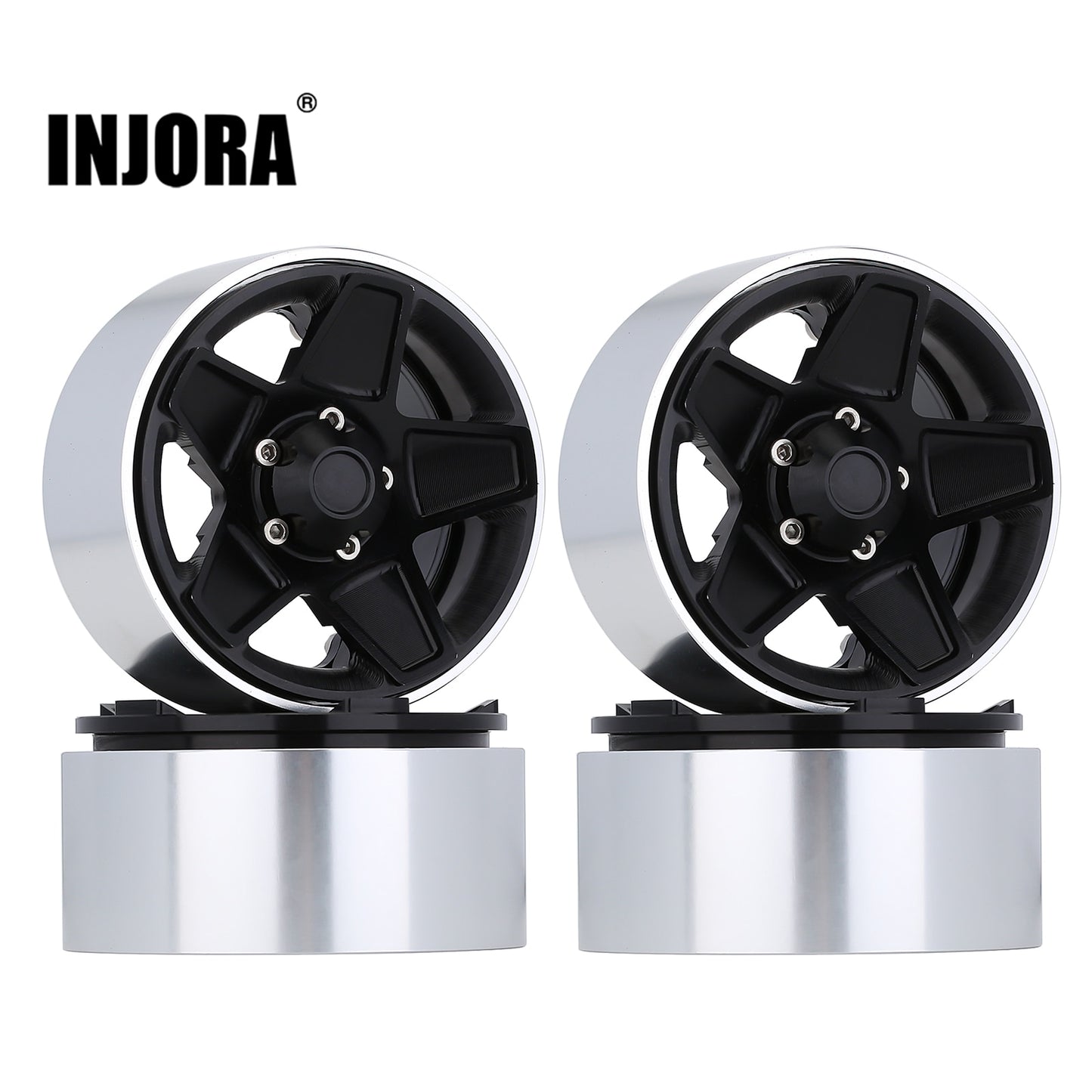 INJORA 4Pcs CNC Metal 1.9" Beadlock 5-Spokes Wheel Rim Hub for 1/10 RC Crawler TRX4 Axial SCX10 90046 Defender D90 D110