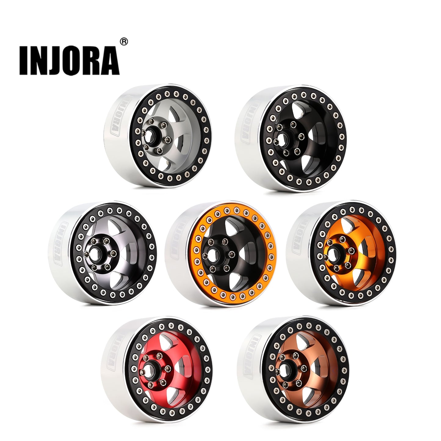 INJORA Deep Dish Negatieve Offset 9.4mm CNC Aluminium 1.9 "Beadlock Velg voor 1/10 RC Crawler Auto TRX4 Axiale SCX10 (W1946)