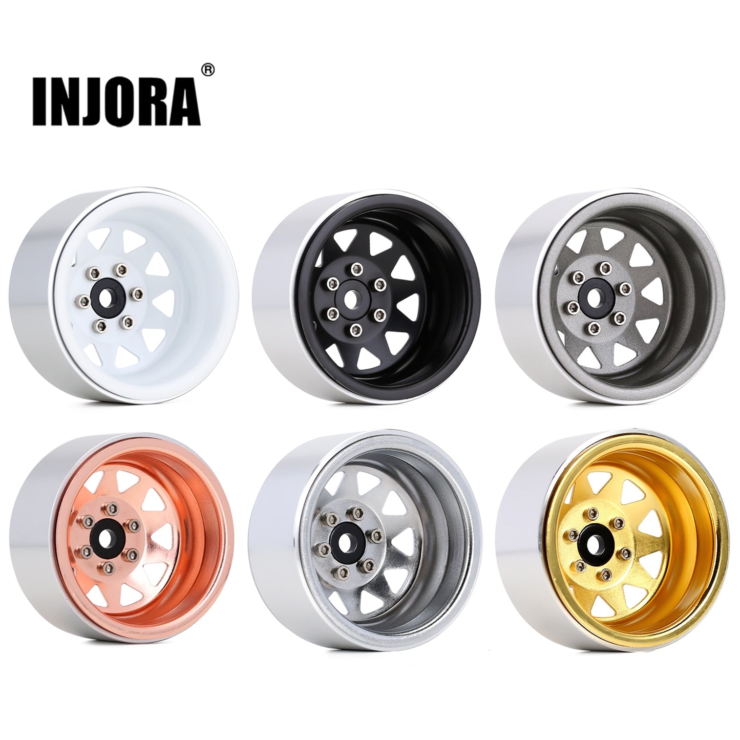 INJORA Deep Dish Negative Offset 8,9 mm in metallo 1,9" Mozzo per cerchione Beadlock per auto cingolata 1/10 RC TRX4 Axial SCX10 90046 (W1940)