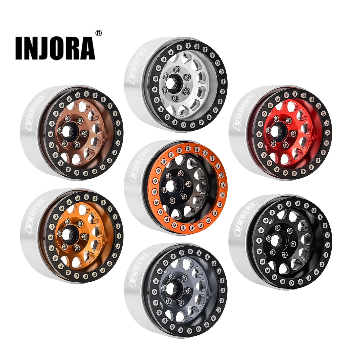 INJORA CNC Aluminium 1.9 "Beadlock Deep Dish Negatieve Offset 10.4mm Velg voor 1/10 RC Crawler Auto TRX4 Axiale SCX10 (W1949)