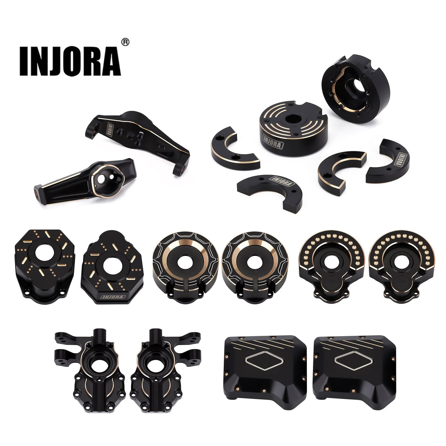 INJORA Zware Zwarte Coating Messing Contragewicht Portal Drive Behuizing Voor 1/10 RC Crawler Auto TRX4 TRX6 Upgrade Onderdelen