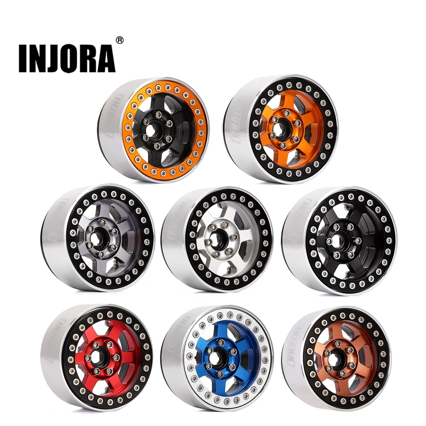 INJORA CNC in alluminio a 6 raggi 1.9" mozzo per cerchione Beadlock per 1/10 RC Crawler Car Axial SCX10 Redcat Gen8 TRX4 VS4-10 (W1947)