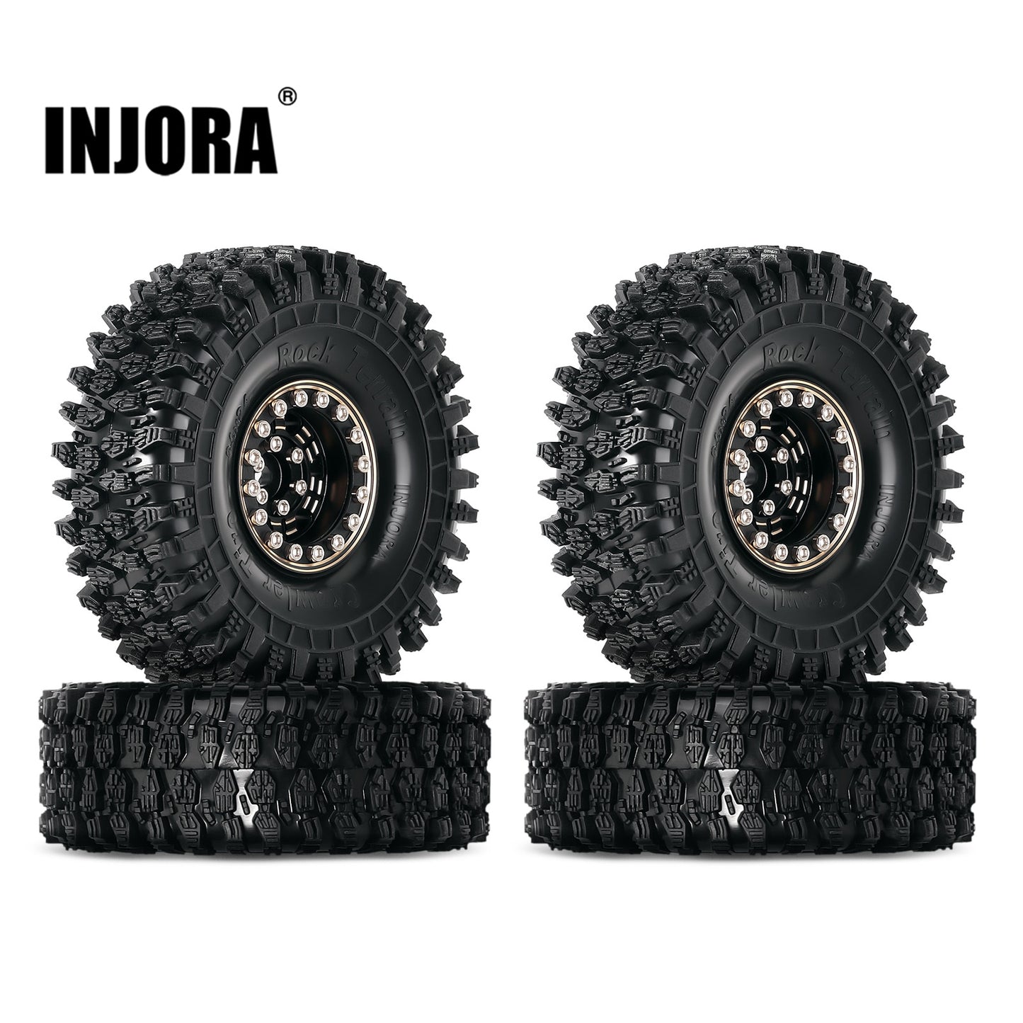 INJORA 1.0 Beadlock Messing Velgen Banden Set 64*24mm voor 1/18 1/24 RC Crawler Auto Axiale SCX24 FMS FCX24 Upgrade (W1005-T1011)