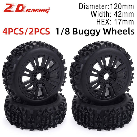 ZD Racing 1/8 Scale RC Buggy Vehicle Wheels and Tires Sets 17mm Hex for Redcat Team Losi VRX HPI Kyosho HSP Carson Parts 120mm