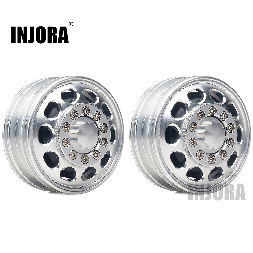 INJORA 2Pcs Metal Front Rear Wheel Rim Hub 10 Spoke for 1:14 Tamiya Tractor Truck RC Car Parts