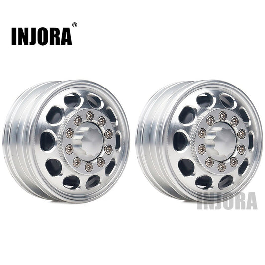 INJORA 2 Stuks Metalen Voor Achter Velg Hub 10 Spaaks voor 1:14 Tamiya Tractor Truck RC Auto Onderdelen