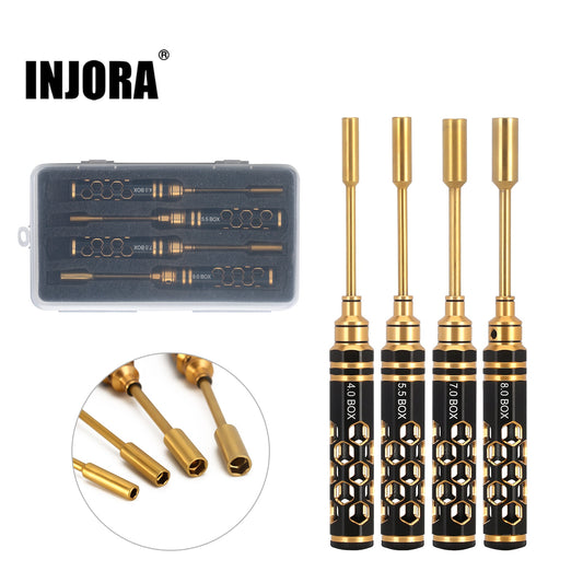 INJORA 4PCS HSS 4.0 5.5 7.0 8.0Box Hexagon Socket Nut Driver Wrench Tool for RC Model Car Boat Helicopter