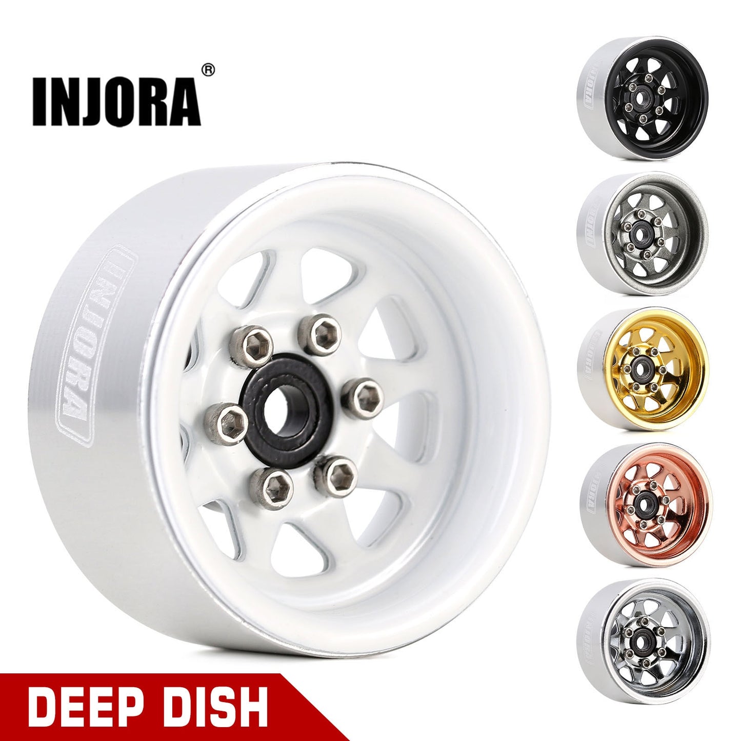 INJORA 1.0 Beadlock Wheel Rim Deep Dish Negative Offset 3.78mm Stamped Steel Hub for RC Crawler Car Axial SCX24 TRX4M (W1004)