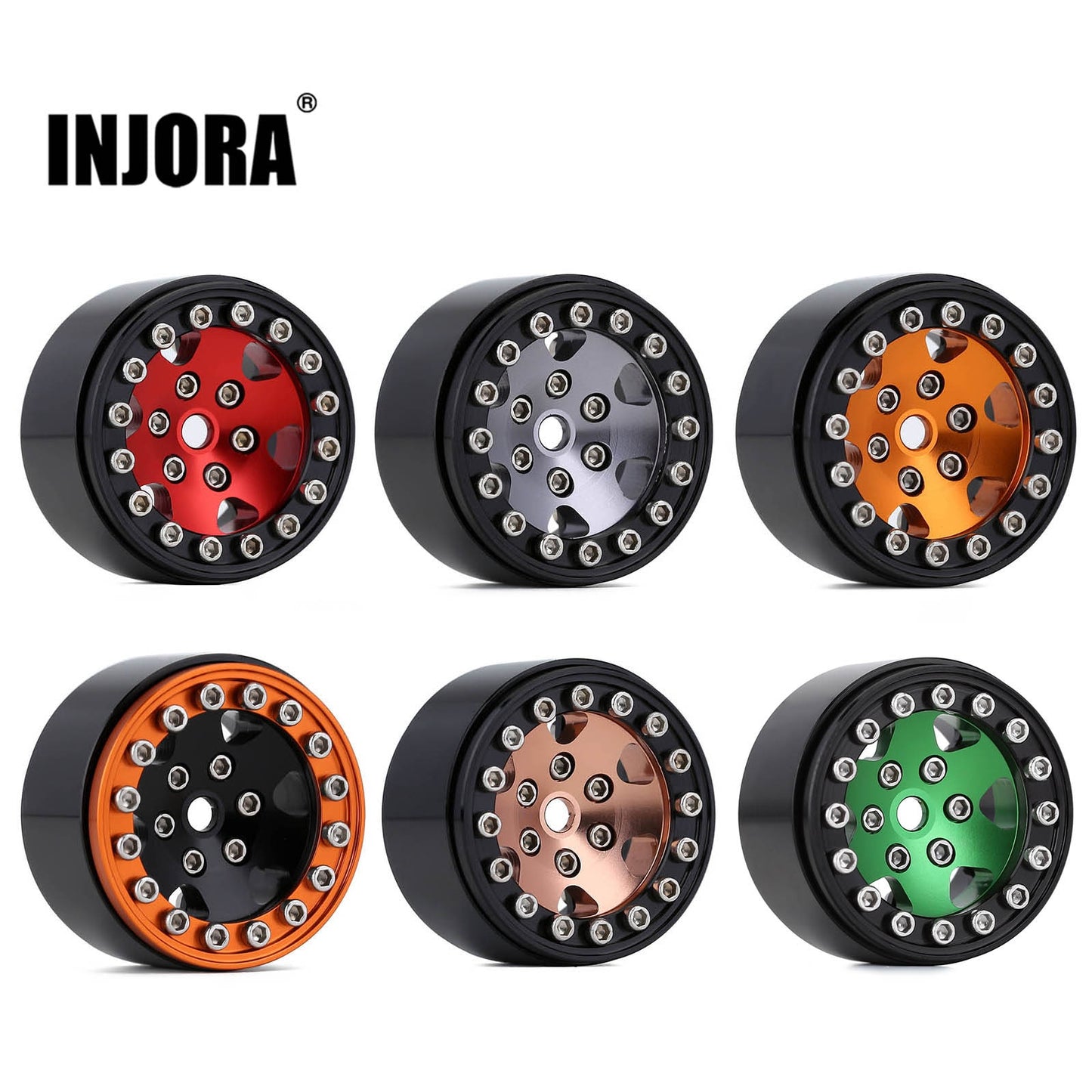 INJORA 4PCS CNC Aluminum 1.0" Beadlock Wheel Rim for 1/24 RC Crawler Car Axial SCX24 FCX24 Enduro24 AX24 (W1026)