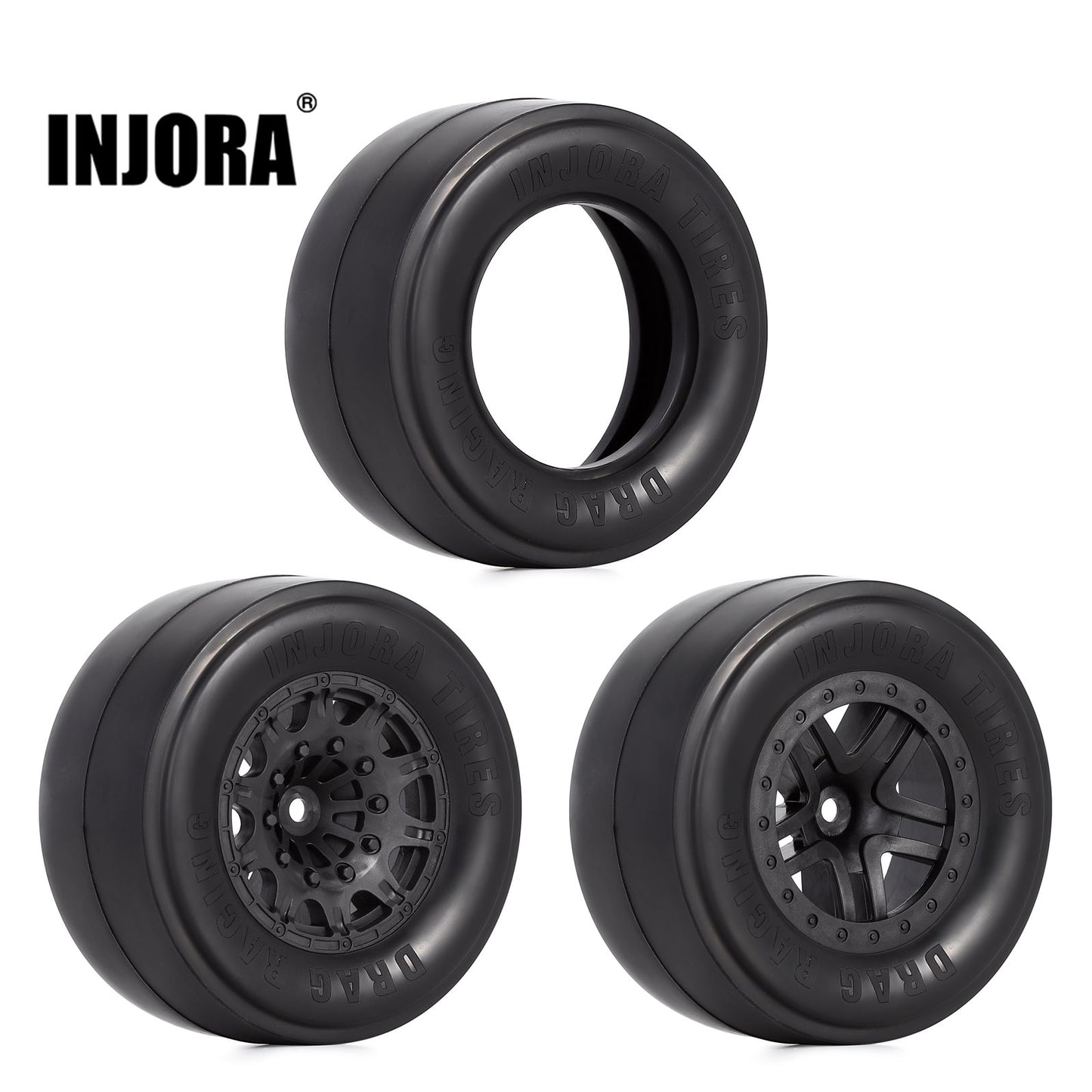 INJORA Pneumatici per Ruote Posteriori con Cintura da 2.2"/3.0" Drag Racing 2 Pezzi per 1/10 RC Truck Car Slash 2WD Losi 22S DR10