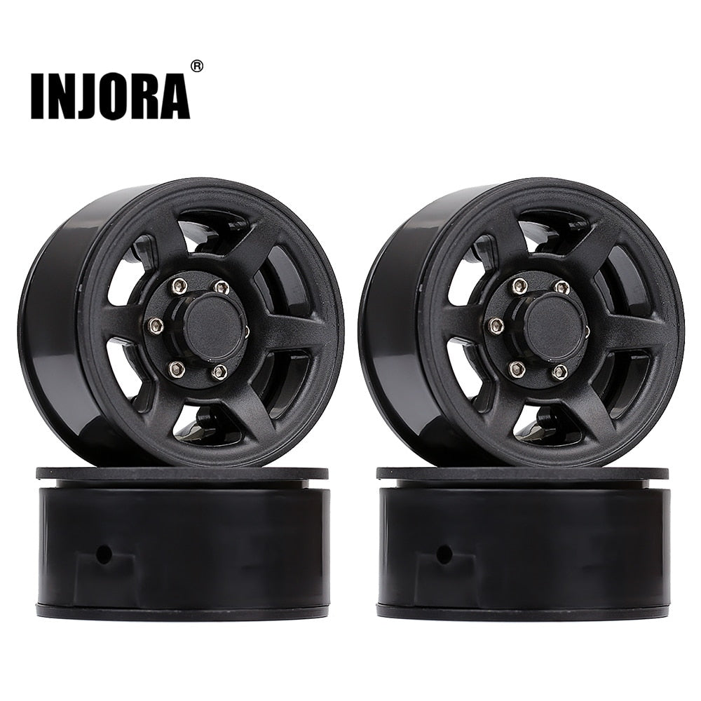 INJORA 4 Pezzi di Plastica 1.55 "Beadlock Wheel Rim Bianco/Nero per 1/10 RC Crawler Auto Axial 90069 D90 TF2 Tamiya CC01 LC70 MST JIMNY